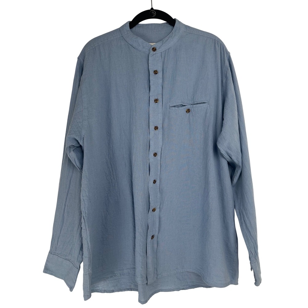 Lee Valley Ireland Mens XL Blue Linen Button Down Shirt Coastal Resort Beachy XL